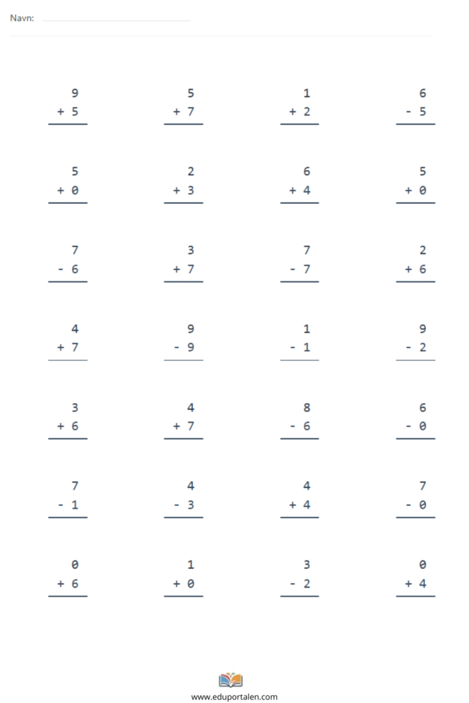 1 klasse addisjon en tall mattematikk