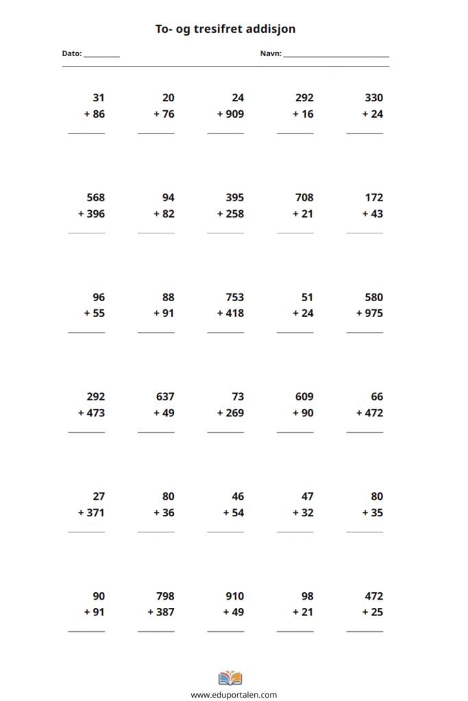 3.trinn standardmetoden addisjon