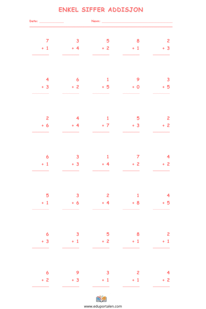 addisjon og subtraksjon oppgaver 2 trinn