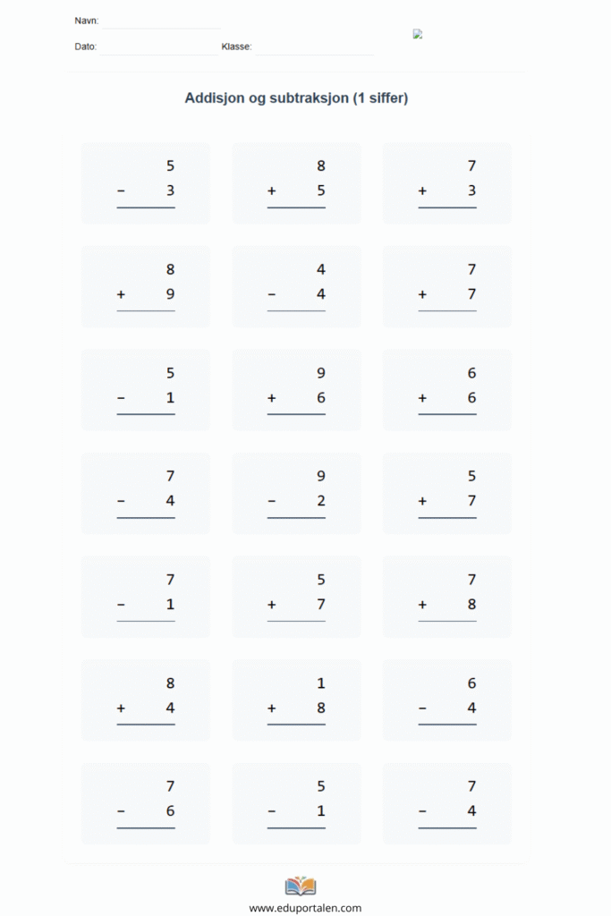 hvordan lære 1 klasse subtraksjon