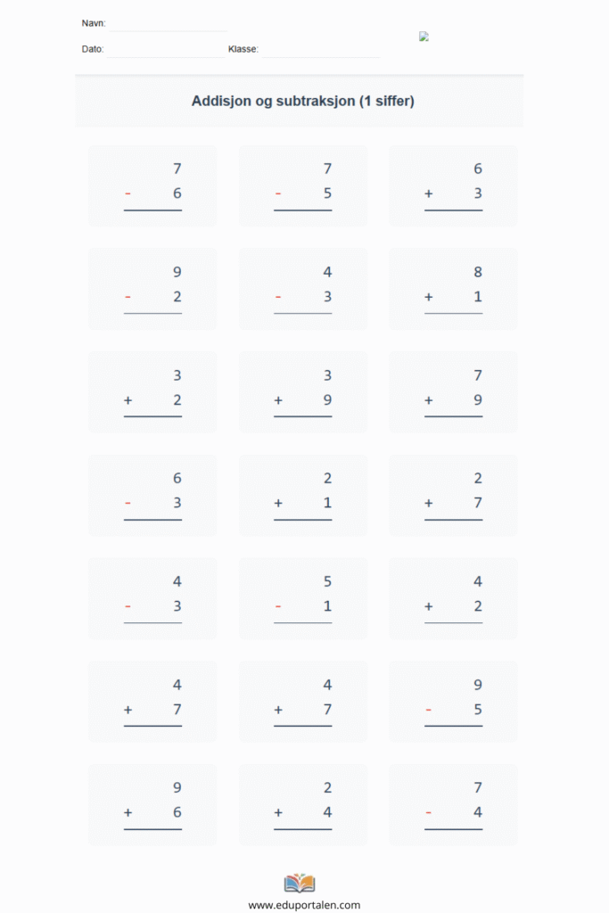 subtraksjon 1 trinn